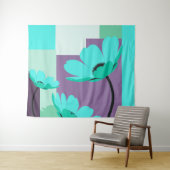 Modern Turquoise Floral Wall Tapestry Wandkleed (In Situ (horizontaal))