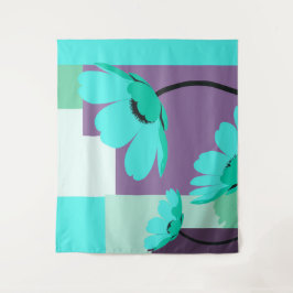Modern Turquoise Floral Wall Tapestry Wandkleed
