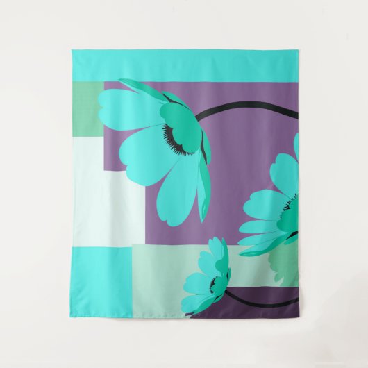Modern Turquoise Floral Wall Tapestry Wandkleed (Voorkant)