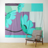 Modern Turquoise Floral Wall Tapestry Wandkleed (In Situ (horizontaal))
