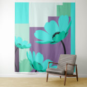 Modern Turquoise Floral Wall Tapestry Wandkleed (In situ)