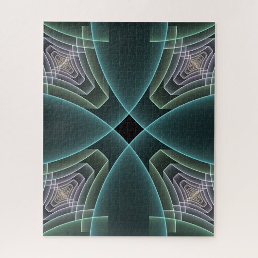 Modern Turquoise Geometric Fractal Art Graphic Legpuzzel (Verticaal)