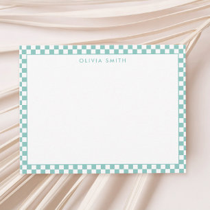 Modern turquoise geruit notitiekaartje
