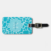 Modern Turquoise Giraffe Print Monogram met naam Bagagelabel (Voorkant horizontaal)