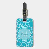 Modern Turquoise Giraffe Print Monogram met naam Bagagelabel (Voorkant verticaal)