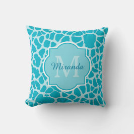Modern Turquoise Giraffe Print Monogram met naam Kussen