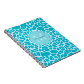 Modern Turquoise Giraffe Print Monogram met naam Notitieboek (Rechterzijde)