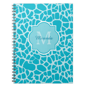 Modern Turquoise Giraffe Print Monogram met naam Notitieboek
