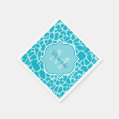 Modern Turquoise Giraffe Print Monogram met naam Servet (Hoek)