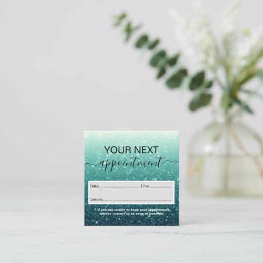 Modern Turquoise Glitter Appointment Card Afsprakenkaartje (Staand voorkant)