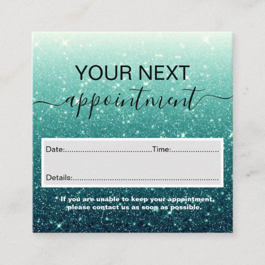 Modern Turquoise Glitter Appointment Card Afsprakenkaartje (Voorkant)