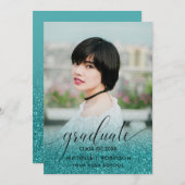 Modern Turquoise Glitter Ombre Girly Foto Aankondiging (Voorkant / Achterkant)