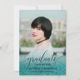 Modern Turquoise Glitter Ombre Girly Foto Aankondiging