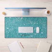 Modern turquoise glitter script name