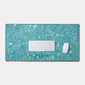 Modern turquoise glitter script name bureaumat (Keyboard & Muis)