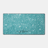 Modern turquoise glitter script name bureaumat (Voorkant)