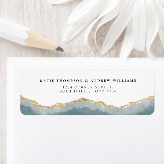 Modern Turquoise Gold Agate Calligraphy Wedding Etiket (Insitu)