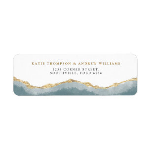 Modern Turquoise Gold Agate Wedding Address Etiket