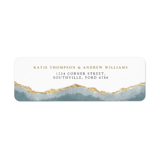 Modern Turquoise Gold Agate Wedding Address Etiket (Voorkant)