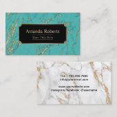 Modern Turquoise & Gold Marble Elegant Visitekaartje (Voorkant / Achterkant)