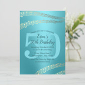 Modern Turquoise & Gold Music 50th Birthday Kaart (Staand voorkant)