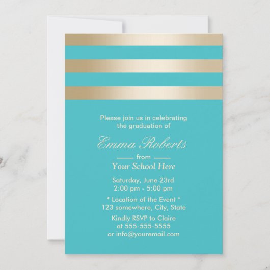 Modern Turquoise Gold Stripes Afstuderen Kaart (Voorkant)