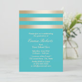 Modern Turquoise Gold Stripes Afstuderen Kaart (Staand voorkant)