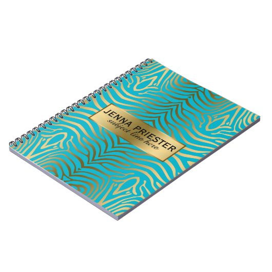 Modern Turquoise & Gold Zebra Stripes Pattern Notitieboek (Linkerzijde)