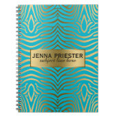 Modern Turquoise & Gold Zebra Stripes Pattern Notitieboek (Voorkant)