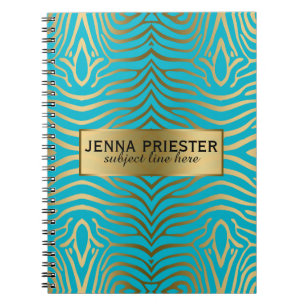 Modern Turquoise & Gold Zebra Stripes Pattern Notitieboek