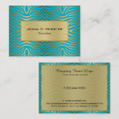 Modern Turquoise & Gold Zebra Stripes Pattern Visitekaartje (Voorkant / Achterkant)