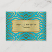 Modern Turquoise & Gold Zebra Stripes Pattern Visitekaartje (Voorkant)