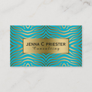 Modern Turquoise & Gold Zebra Stripes Pattern Visitekaartje
