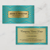 Modern Turquoise & Gold Zebra Stripes Pattern Visitekaartje (Voorkant / Achterkant)