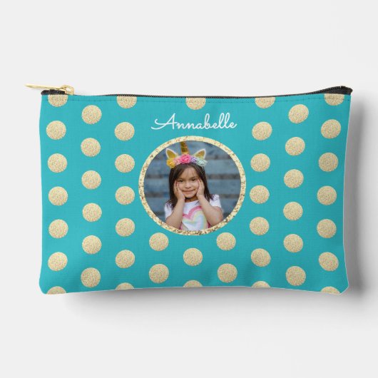 Modern Turquoise Gouden Glitter Cirkel Wit Script Etui (Voorkant)