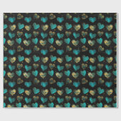 Modern turquoise gouden hartpatroon cadeaupapier (Vlak)