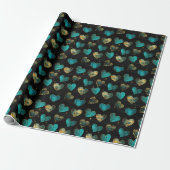 Modern turquoise gouden hartpatroon cadeaupapier (Uitgerold)