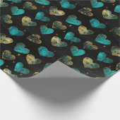 Modern turquoise gouden hartpatroon cadeaupapier (Hoek)