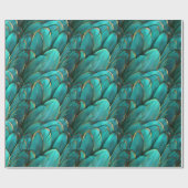 Modern turquoise gouden veren patroon cadeaupapier (Vlak)