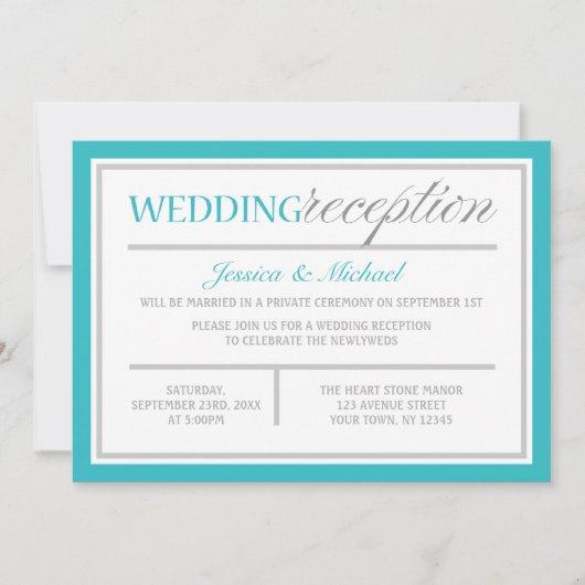 Modern Turquoise Gray Wedding Reception Kaart (Voorkant)