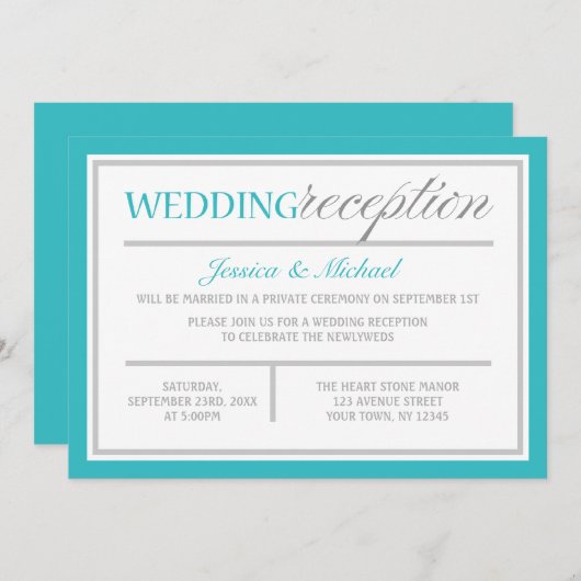 Modern Turquoise Gray Wedding Reception Kaart (Voorkant / Achterkant)