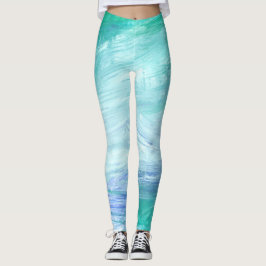 Modern Turquoise Green Blue Abstract Brush Strokes Leggings