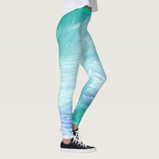 Modern Turquoise Green Blue Abstract Brush Strokes Leggings (Rechts)