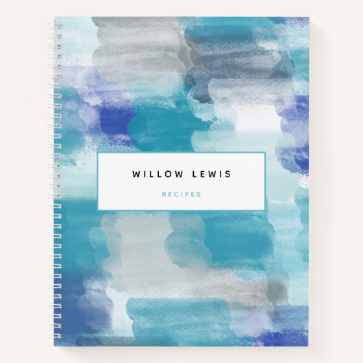 Modern Turquoise Grey Waterverf Recipe Cookbook Notitieboek (Voorkant)