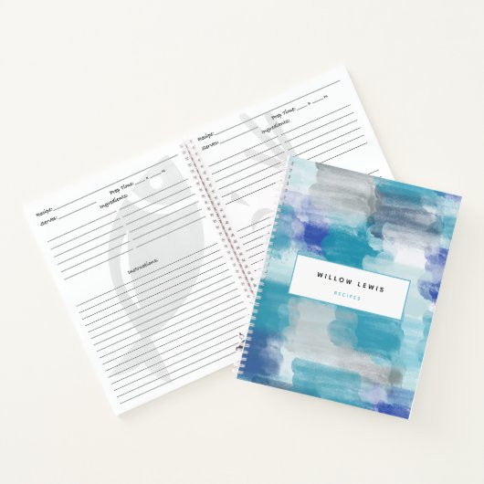 Modern Turquoise Grey Waterverf Recipe Cookbook Notitieboek (Binnen)