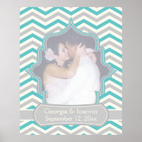 Modern turquoise, grijs chevron bruiloft poster