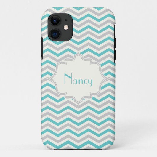 Modern turquoise, grijs, ivoren chevron op maat Case-Mate iPhone case (Achterkant)