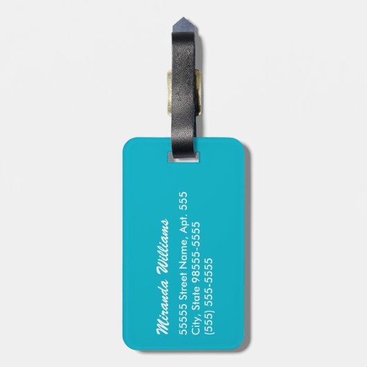 Modern Turquoise Houndstooth Monogram en naam Bagagelabel (Achterkant verticaal)