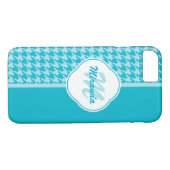Modern Turquoise Houndstooth Monogram en naam Case-Mate iPhone Case (Achterkant (Horizontaal))