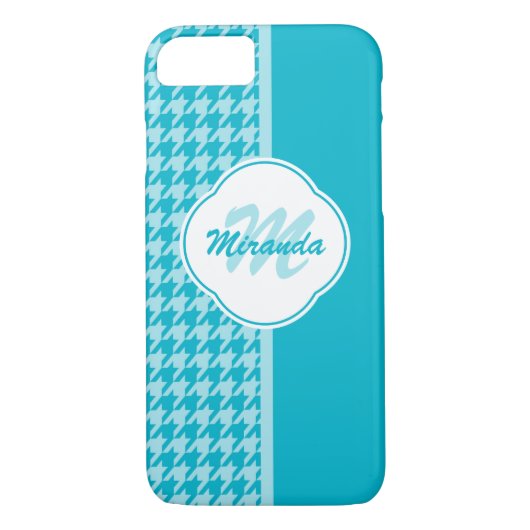 Modern Turquoise Houndstooth Monogram en naam Case-Mate iPhone Case (Achterkant)